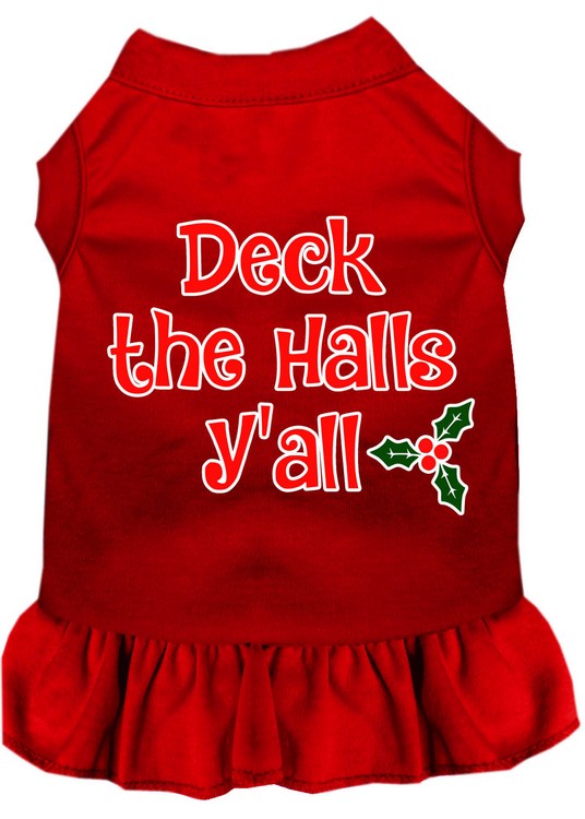 Deck the Halls Y'all Screen Print Dog Dress Red XXL